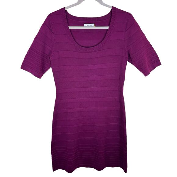 Calvin Klein Purple Short Sleeve Scoop Neck Knee Length Sweater Dress Size M - Picture 1 of 4